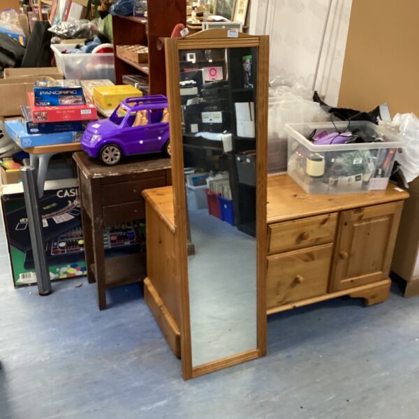 Vintage pine full length mirror for bedroom decor.