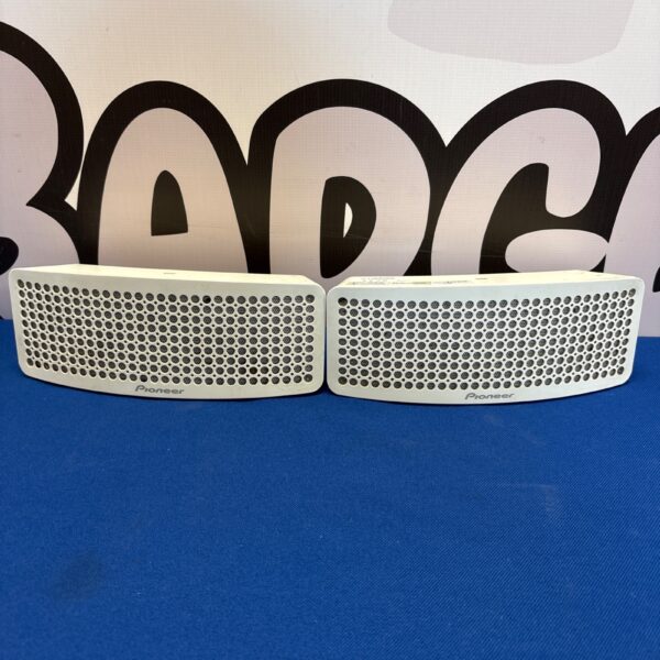 Pair of Pioneer Bluetooth wireless speakers in a modern setting.