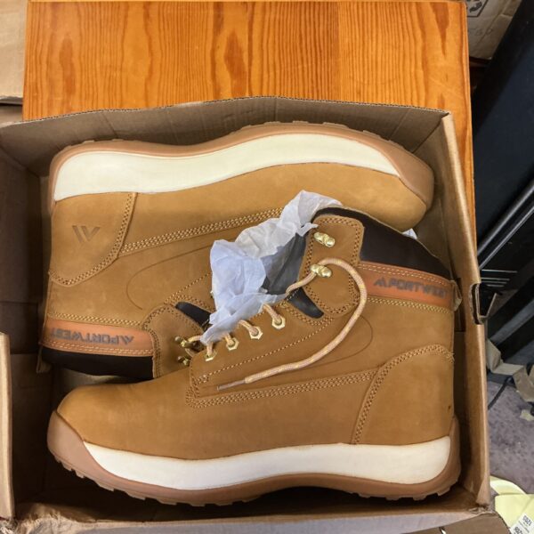 Brown Portwest safety boots in original box, size 12.