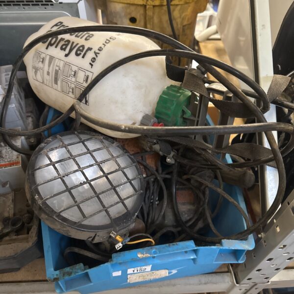 Used pressure sprayer for garden use, part of a shed clearance lot.