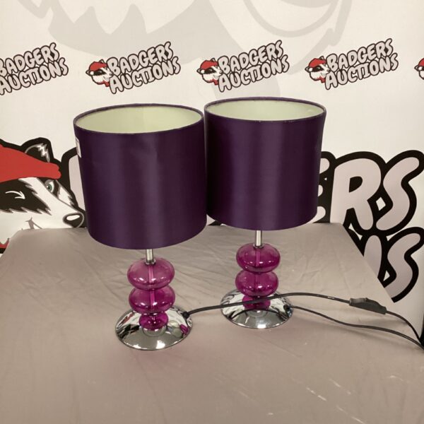 Pair of vintage purple table lamps with chrome bases.
