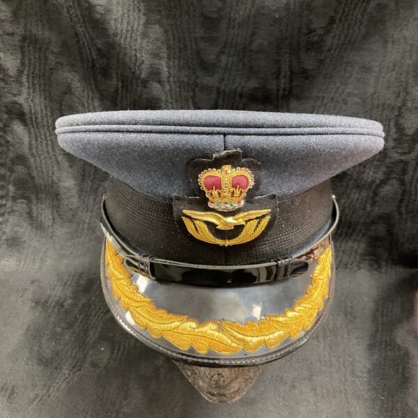 Royal Air Force Group Captain Service Dress Cap with Queens Crown insignia.