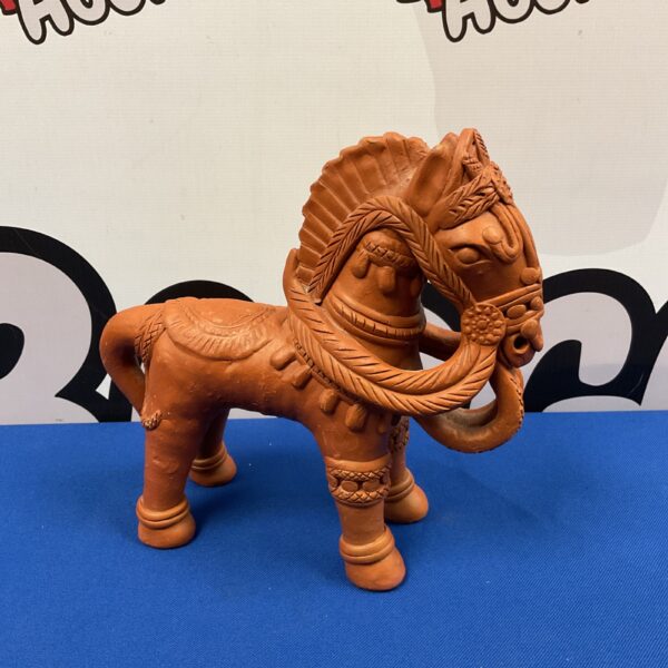 Handmade rajasthani terracotta horse sculpture with intricate details.