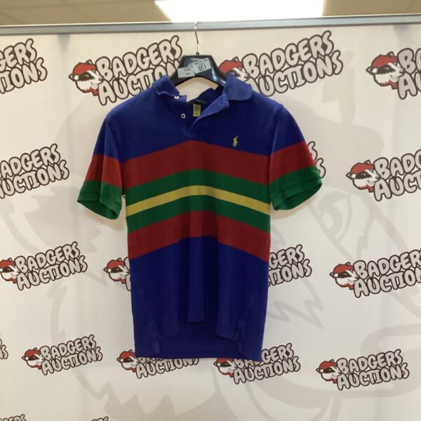 Ralph Lauren polo shirt in blue, red, and green.