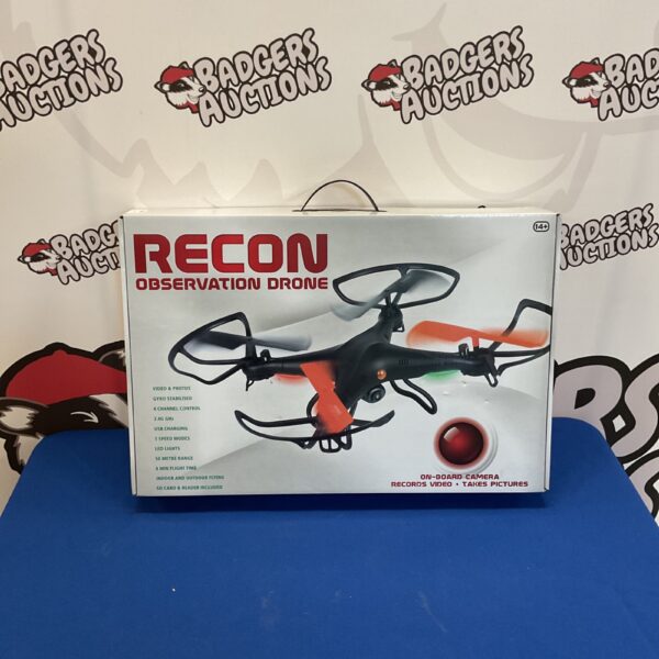 Black Recon Observation Drone quadcopter for aerial photography and remote control fun.