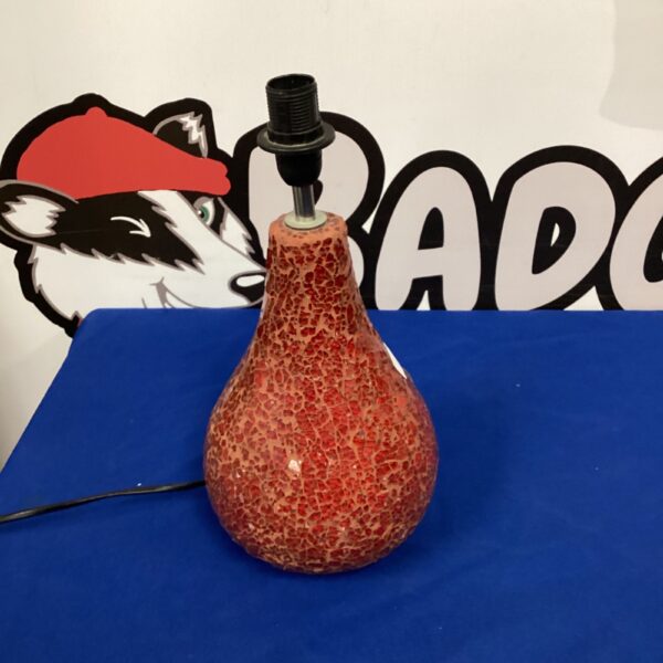 Vibrant red mosaic table lamp with colourful glass tiles.