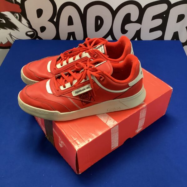 Red and white Reebok trainers, size 12, vintage athletic footwear.