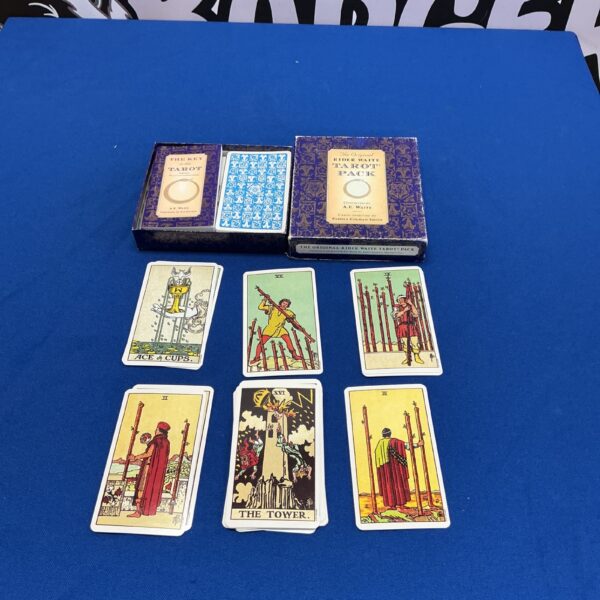 Vintage Rider Waite Tarot Cards deck with detailed illustrations.