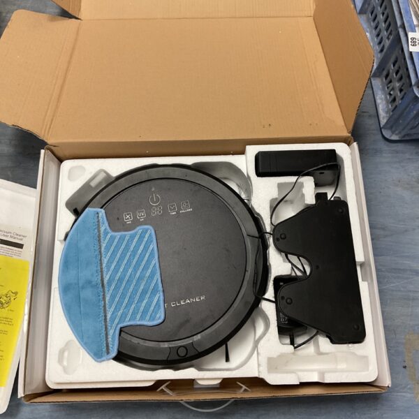 Used robotic vacuum cleaner presented for auction, automated cleaning robot.
