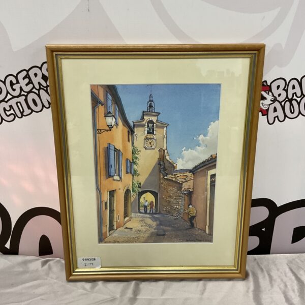 Hilary Moore watercolour painting of a Roussillon street scene in France.