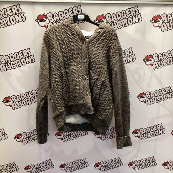Front view of a textured Saltrock fleece cardigan.
