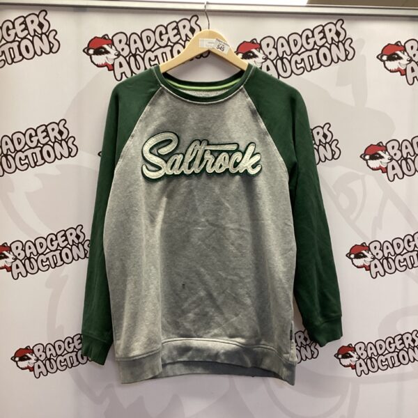Green and grey Saltrock jumper size M, casual fleece clothing.