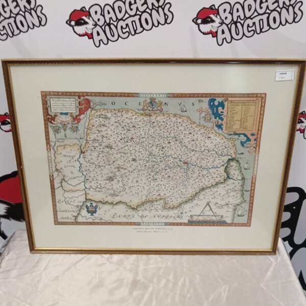 Antique 1574 Saxton map of Norfolk, detailed historical county map.