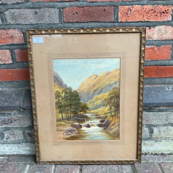 Vintage Scottish Highland watercolour painting in a gilt frame.