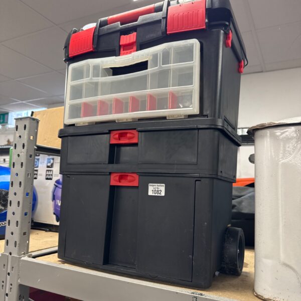 Sealey wheeled tool chest system for garage storage.