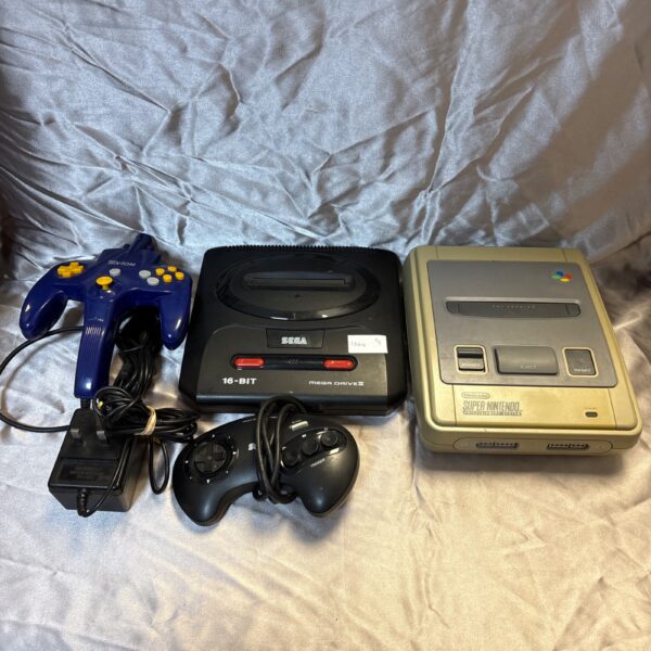 Sega Mega Drive II and Super Nintendo console bundle for retro gaming.