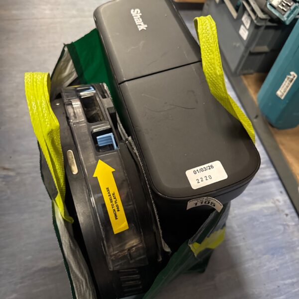 Front view of a grey Shark robot vacuum for spares or repair.