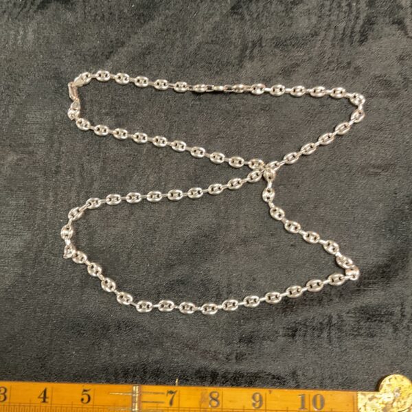 Hallmarked silver anchor chain necklace, 34 inches long.