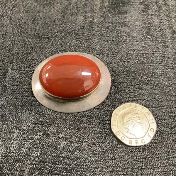 Vintage silver brooch with large cornelian stone.
