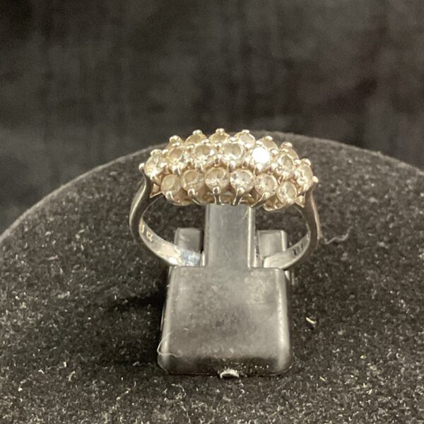 Silver CZ cluster ring size T, sparkling cubic zirconia jewellery.