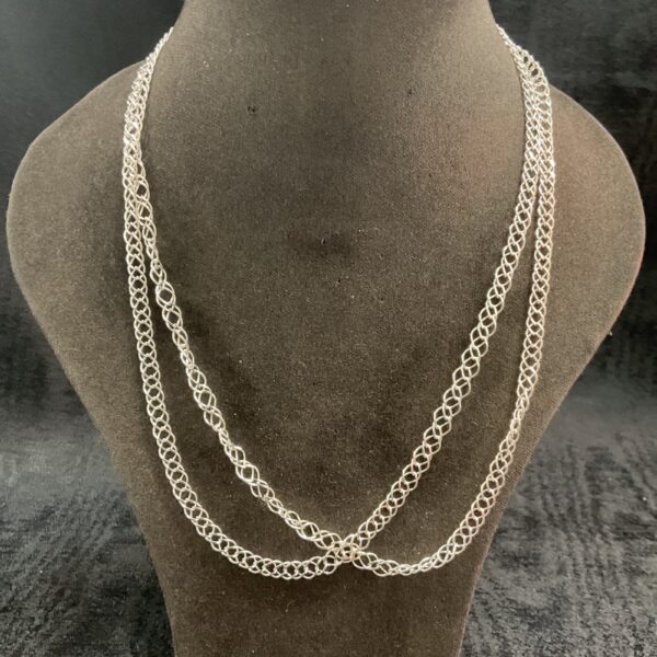 925 silver double link necklace set on display.