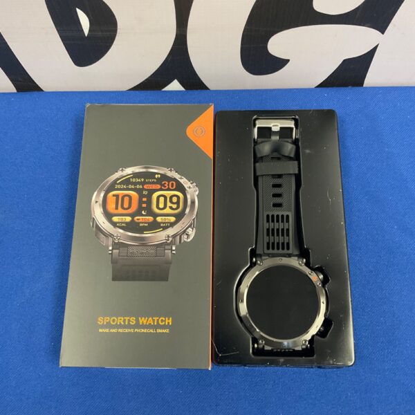 Close-up of a smart sports watch with a digital display.