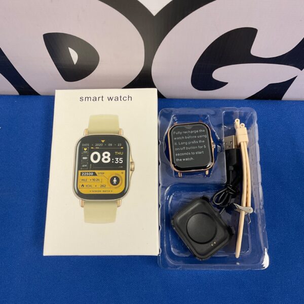 Apple style smart watch with colour touchscreen display.