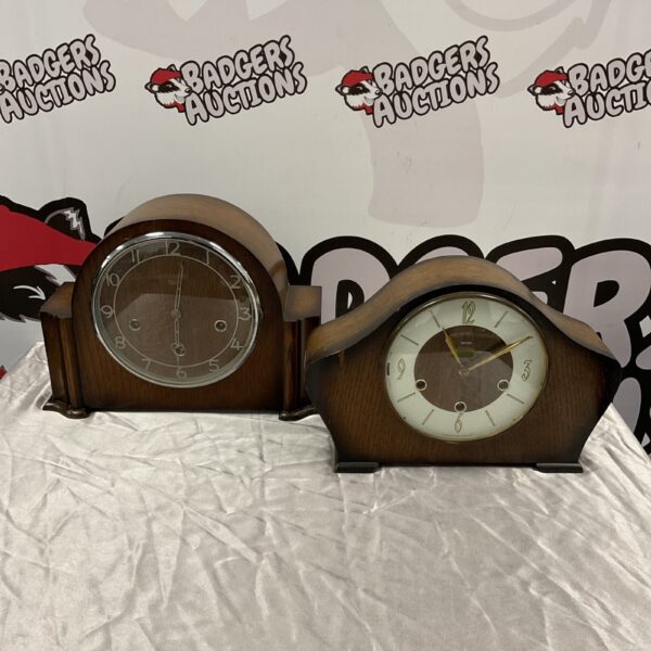 Vintage Smiths Enfield mantle clock pair, art deco style.