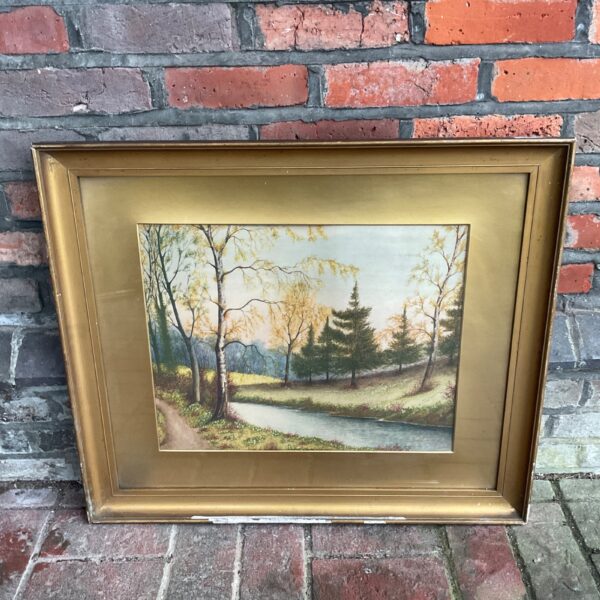 "Spring in Burford" watercolour painting by Dolly Moore, a serene landscape.