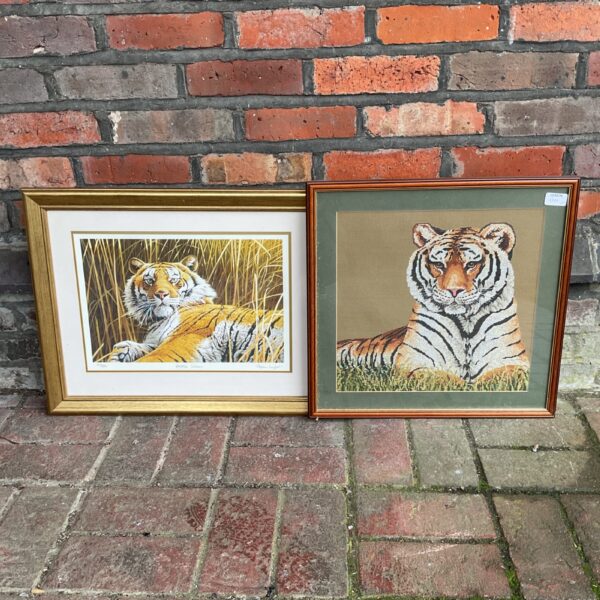 Framed Stephen Gayford tiger print and tapestry, wildlife art.