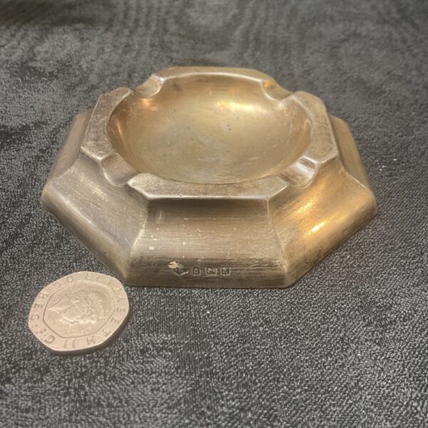 Hallmarked sterling silver square ashtray, vintage collectible.