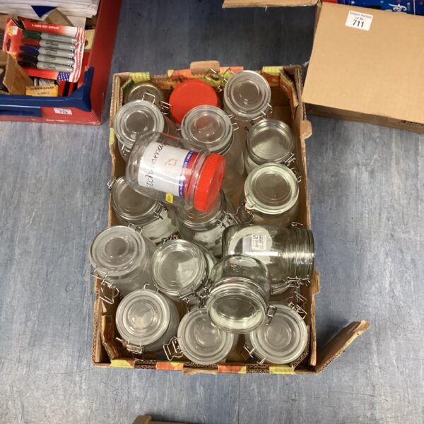 Mixed lot of glass storage jars including Ikea designs for kitchen storage.