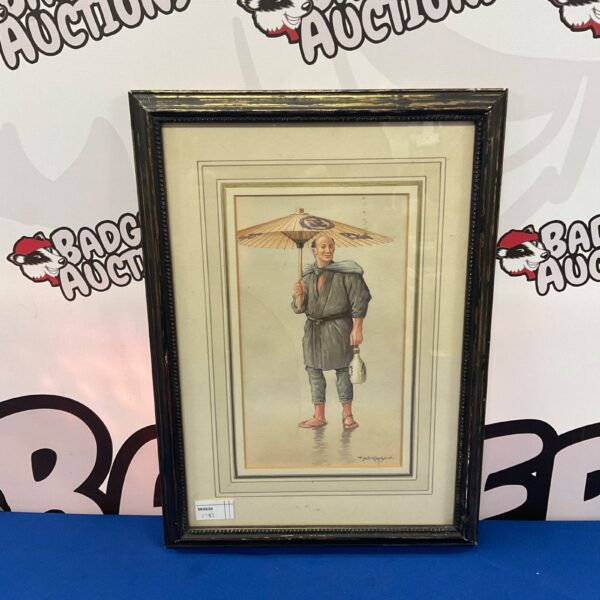 Framed watercolour painting of a Japanese man by T Nakayama.