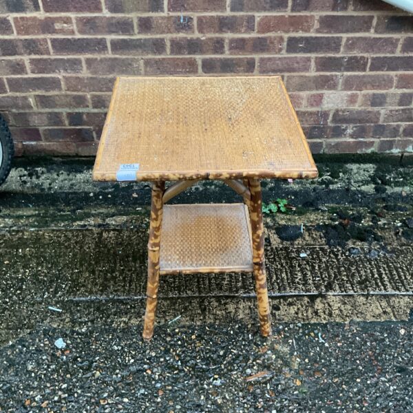 Vintage tiger bamboo lamp table with lower shelf.