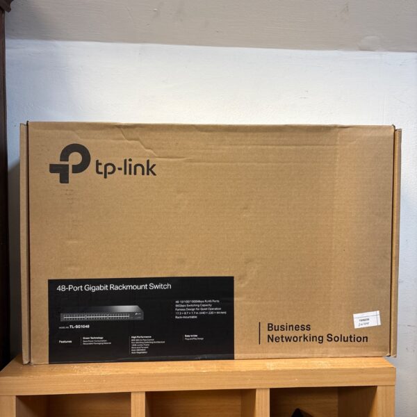 TP-Link 48-port gigabit rackmount switch for network connectivity.