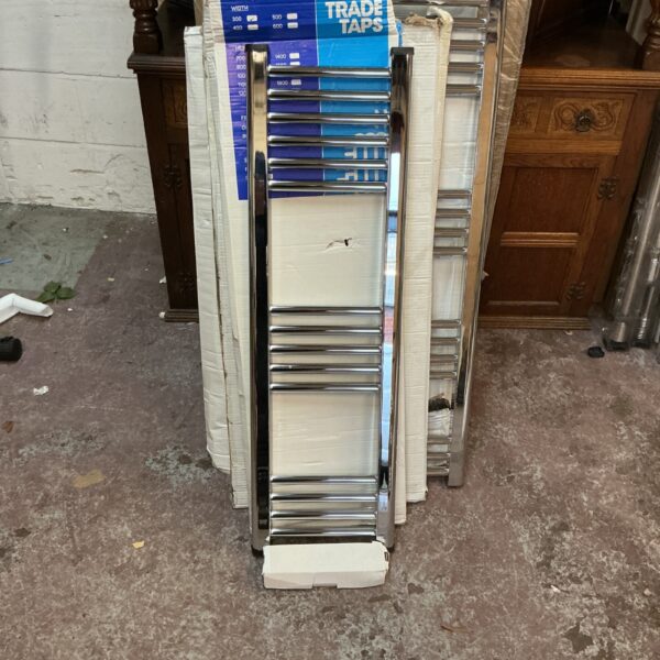 Chrome ladder radiator by Trade Taps, 1000x300mm, for bathroom heating.