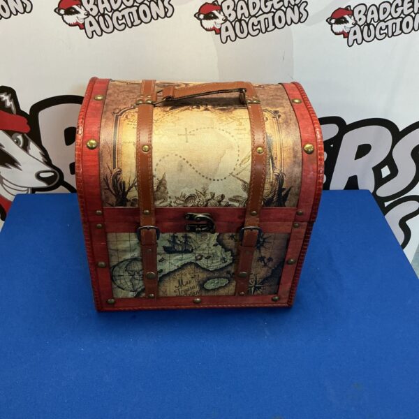 Decorative treasure chest box with detailed map design.