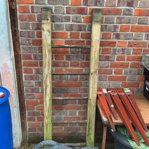 Rustic wooden treehouse ladder for outdoor play and garden projects.