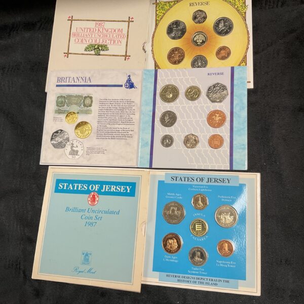 UK and Jersey coin collection from 1987 and 1994, brilliant uncirculated.