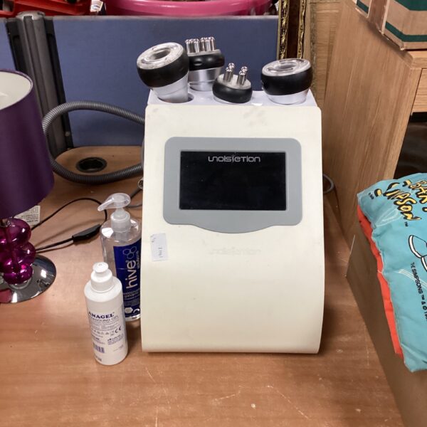 Front view of Unoisetion ultrasound machine with digital display.