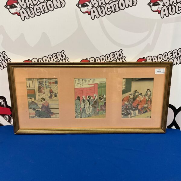 Framed set of three vintage Utagawa Toyokuni woodblock prints.