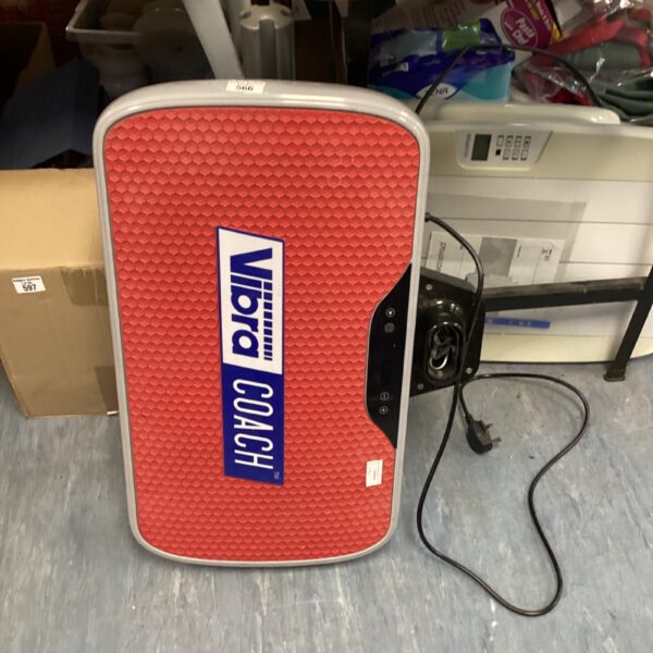 Red Vibra Coach vibrating board for home fitness exercises.