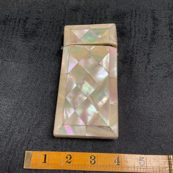 Antique Victorian mother of pearl cigar case with diamond pattern.