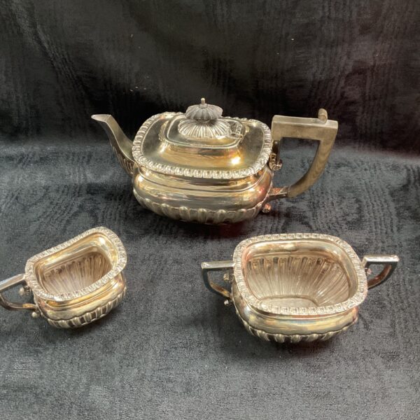 Antique Victorian silver plated tea service set, full view.