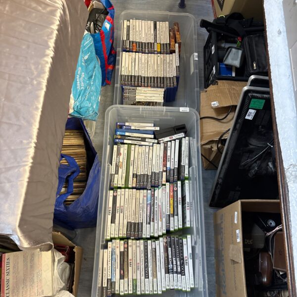 Overhead view of a large video game lot with multiple platforms.