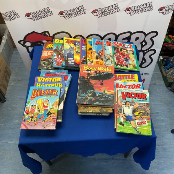 Vintage annuals collection including Commando, Beezer, Shoot, Victor, and Warlord.