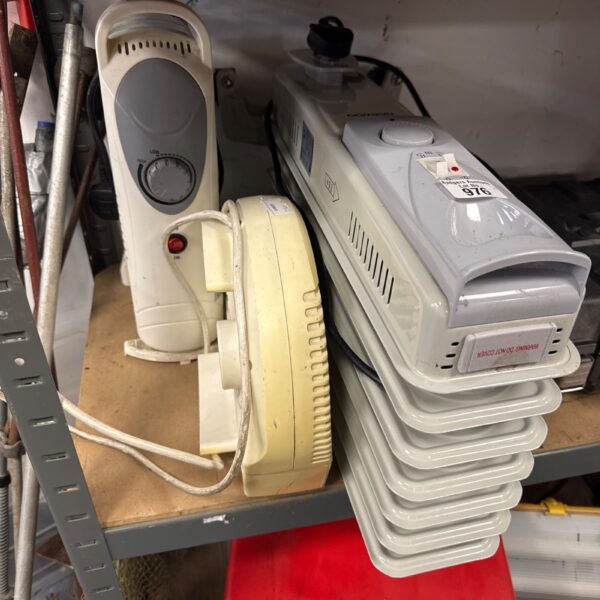 Vintage electric heater lot with oil-filled radiator.