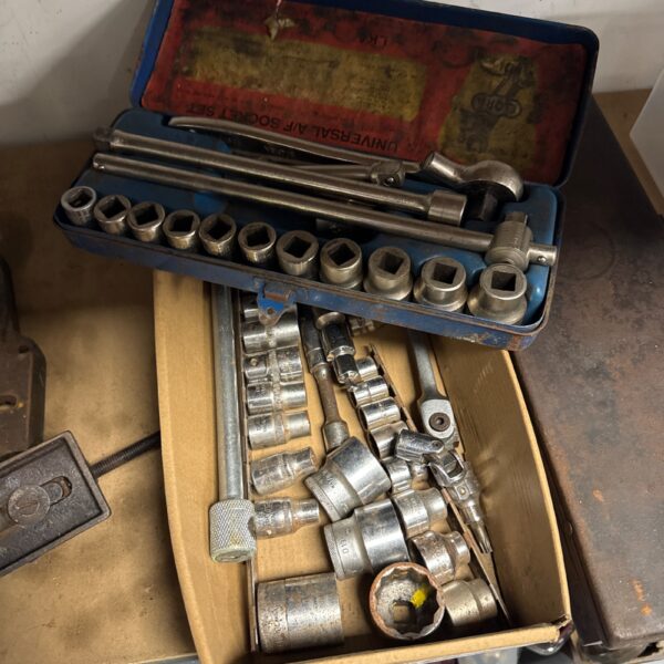 Vintage Elora socket set in open cardboard box.