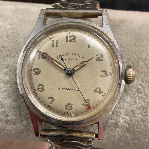 Vintage Favre-Leuba Geneve automatic wristwatch with stainless steel case.