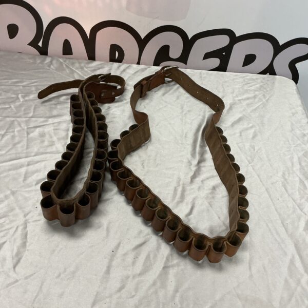 Vintage leather cartridge belt for shotgun shells.